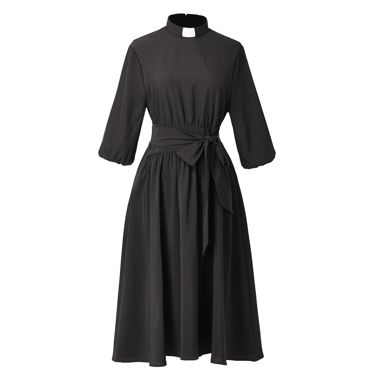 black clergy dress A-Line | 3/4 Sleeve & Waist Tie Whether youre performing a SHEIN | Dresses | rtw 2024 06 summer 2 Color:Green Bean