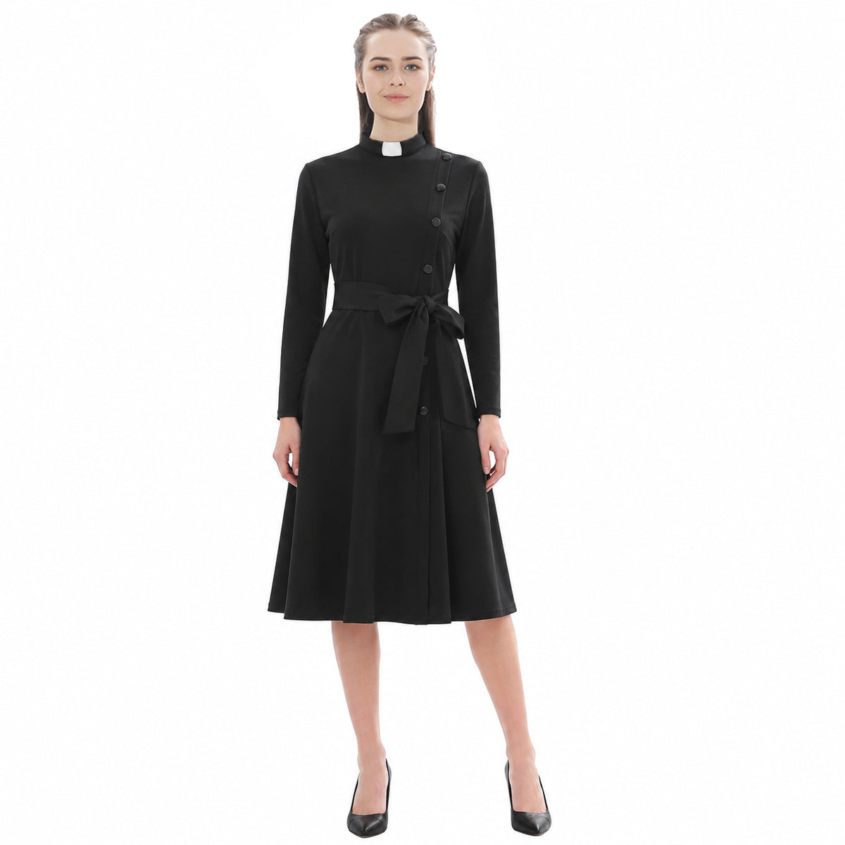 Blessume Women's Side Button Clergy Dress with Tab Collar