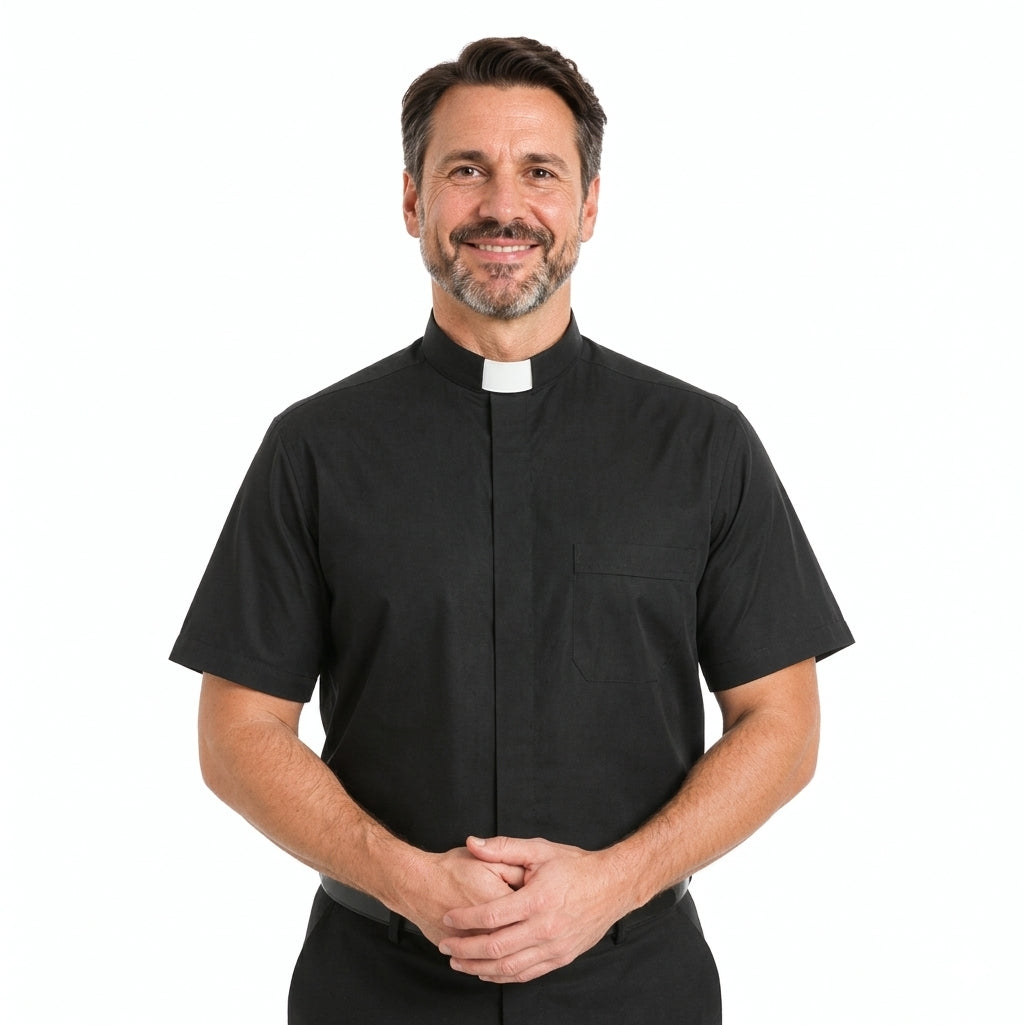 Blessume Men's Short Sleeve Clergy Shirt with Tab Collar