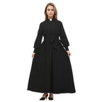 Blessume Women's Clergy Maxi Dress Long Sleeve with Belt & Tab Collar for Ministry