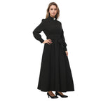 Blessume Women's Clergy Maxi Dress Long Sleeve with Belt & Tab Collar for Ministry