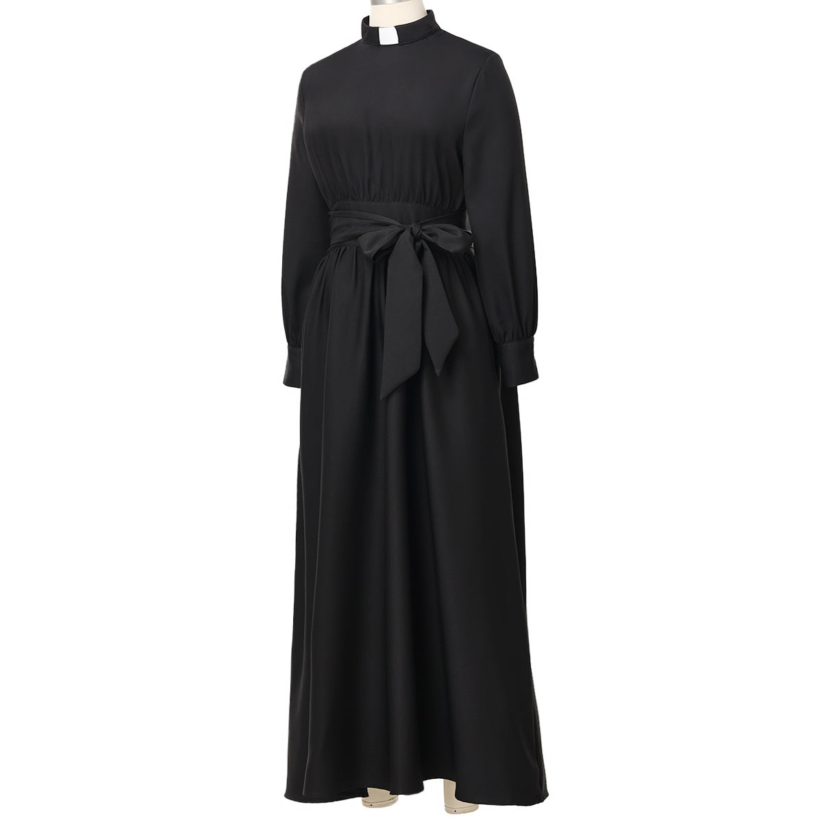 Blessume Women's Clergy Maxi Dress Long Sleeve with Belt & Tab Collar for Ministry
