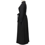 Blessume Women's Clergy Maxi Dress Long Sleeve with Belt & Tab Collar for Ministry