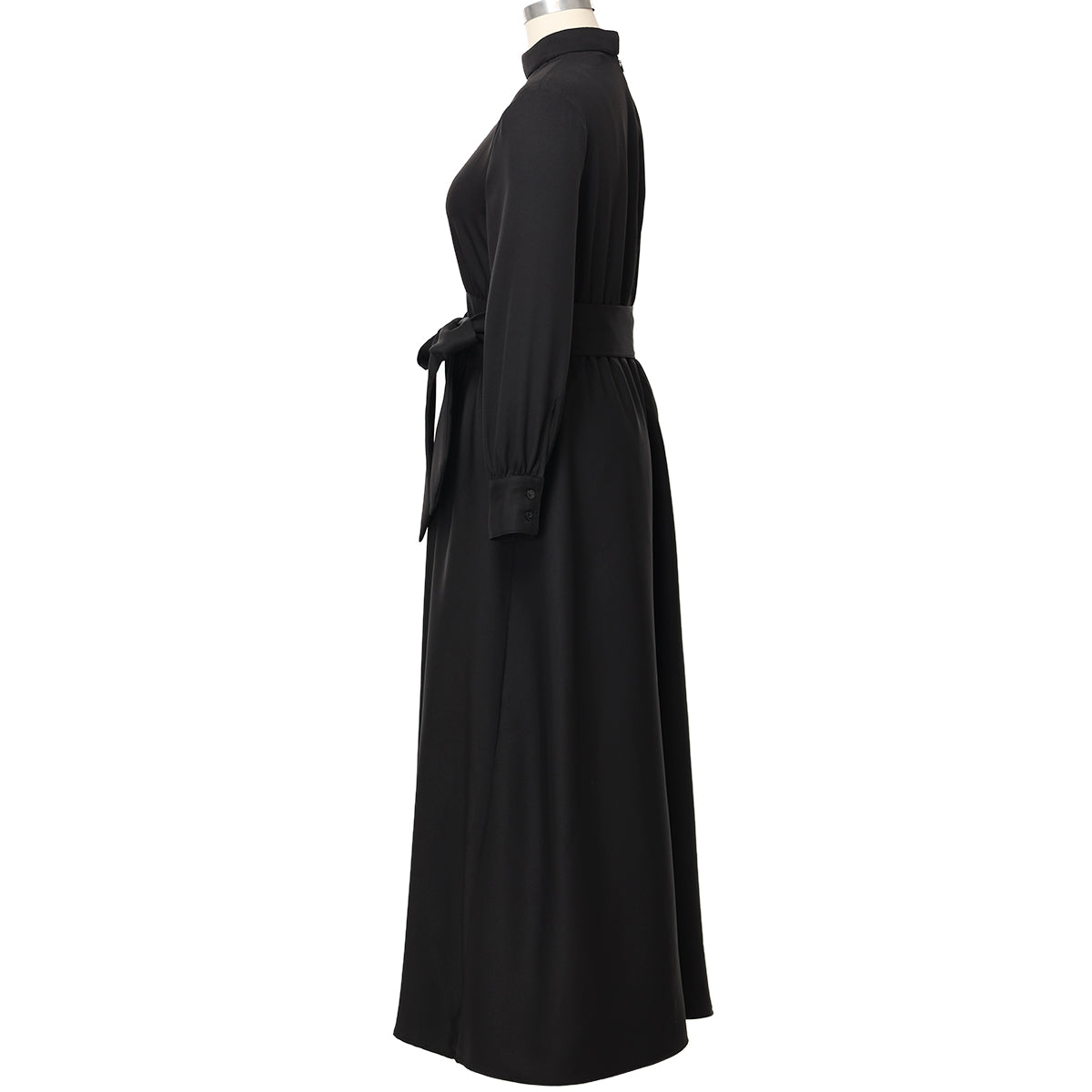 Blessume Women's Clergy Maxi Dress Long Sleeve with Belt & Tab Collar for Ministry