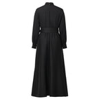 Blessume Women's Clergy Maxi Dress Long Sleeve with Belt & Tab Collar for Ministry