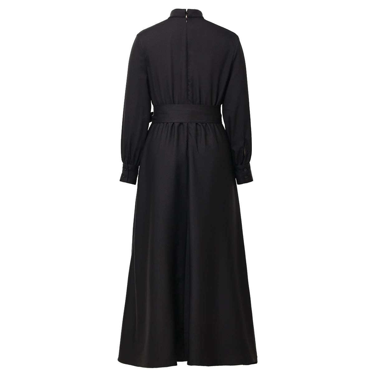 Blessume Women's Clergy Maxi Dress Long Sleeve with Belt & Tab Collar for Ministry