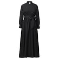 Blessume Women's Clergy Maxi Dress Long Sleeve with Belt & Tab Collar for Ministry