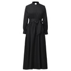 Blessume Women's Clergy Maxi Dress Long Sleeve with Belt & Tab Collar for Ministry