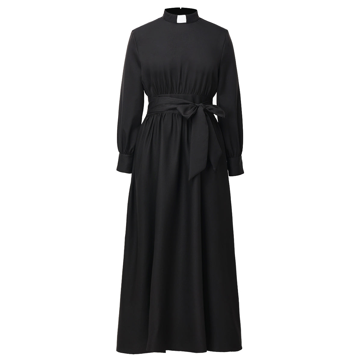 Blessume Women's Clergy Maxi Dress Long Sleeve with Belt & Tab Collar for Ministry
