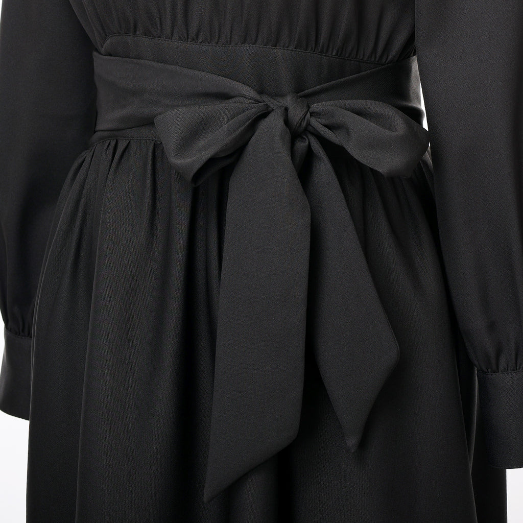 Blessume Women's Clergy Maxi Dress Long Sleeve with Belt & Tab Collar for Ministry