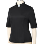 Blessume Elbow Sleeve Clergy Blouse with Tab Collar
