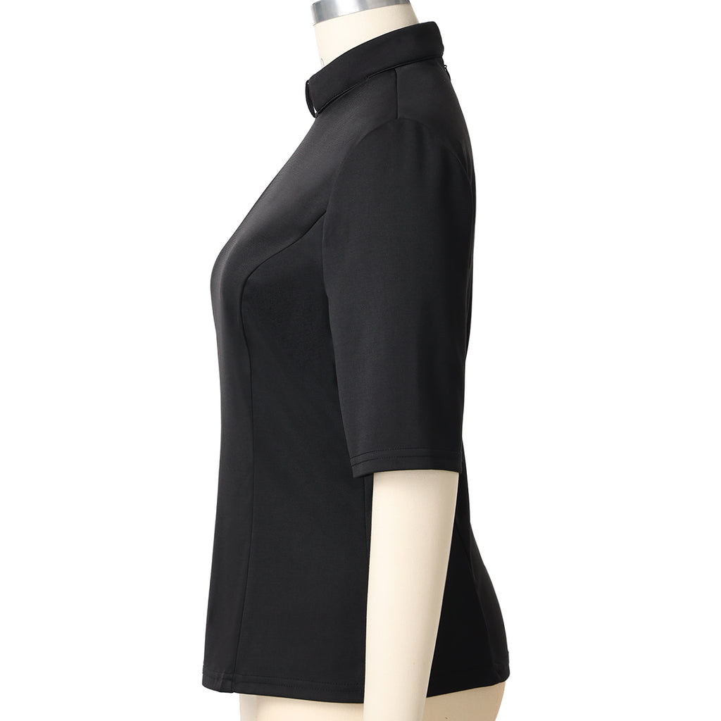 Blessume Elbow Sleeve Clergy Blouse with Tab Collar
