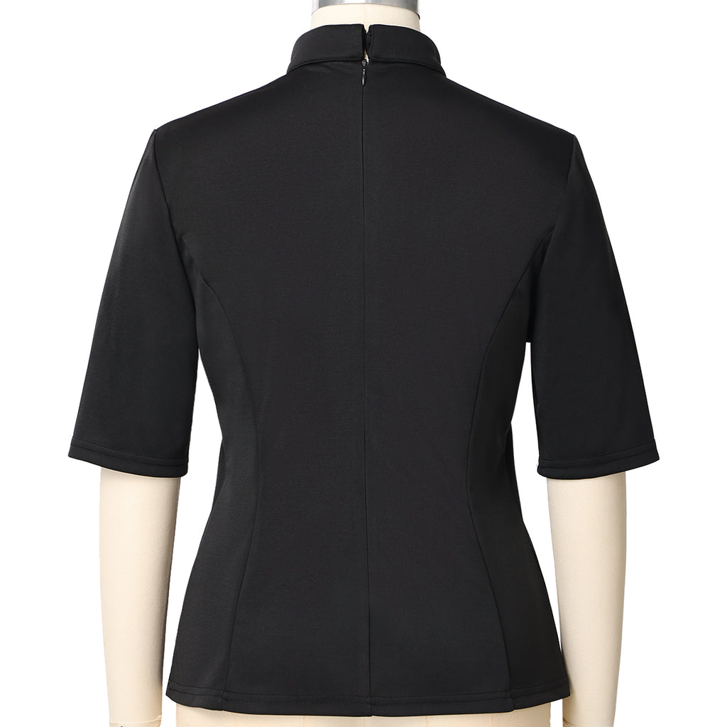 Blessume Elbow Sleeve Clergy Blouse with Tab Collar