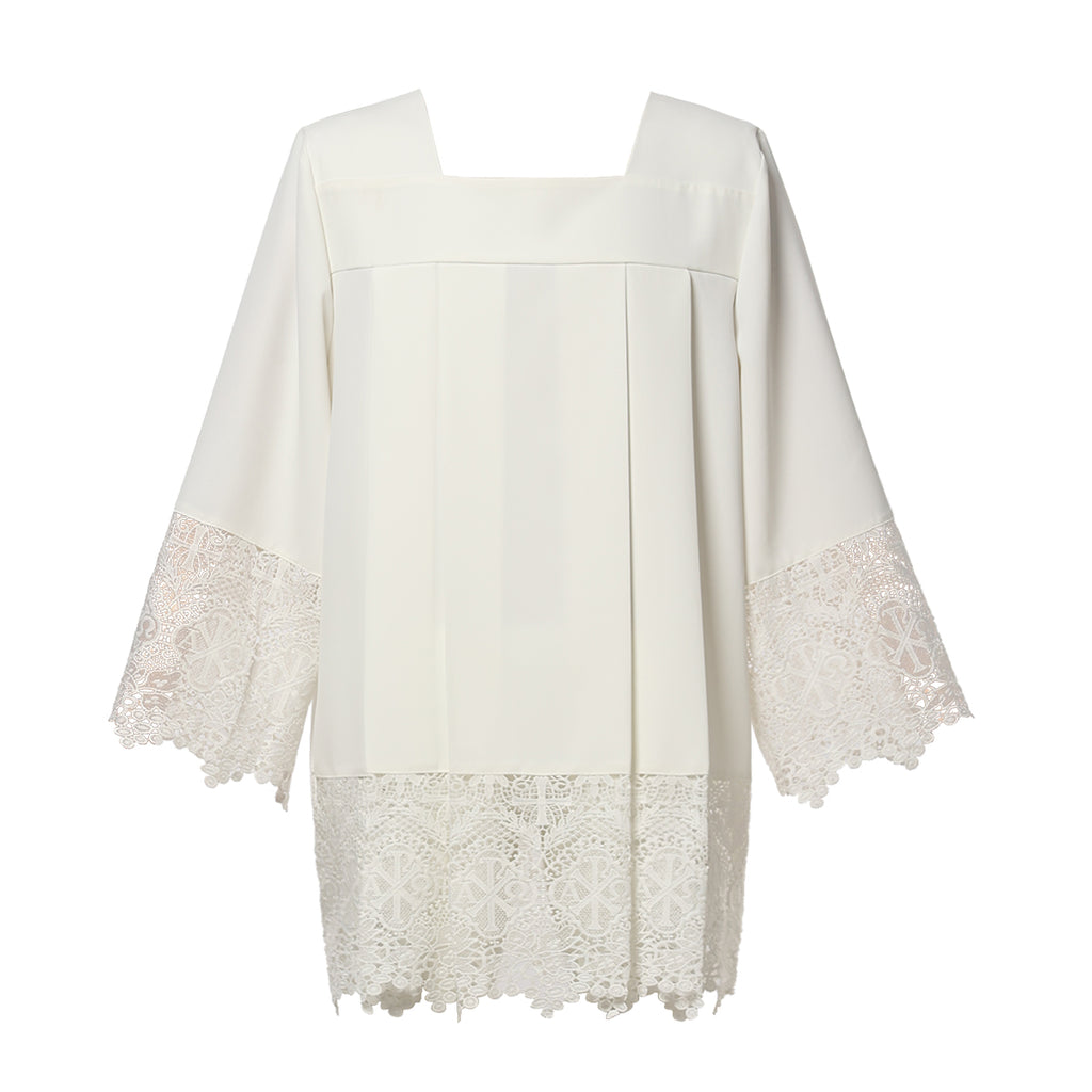 Blessume White Square Neck Clergy Surplice with Lace