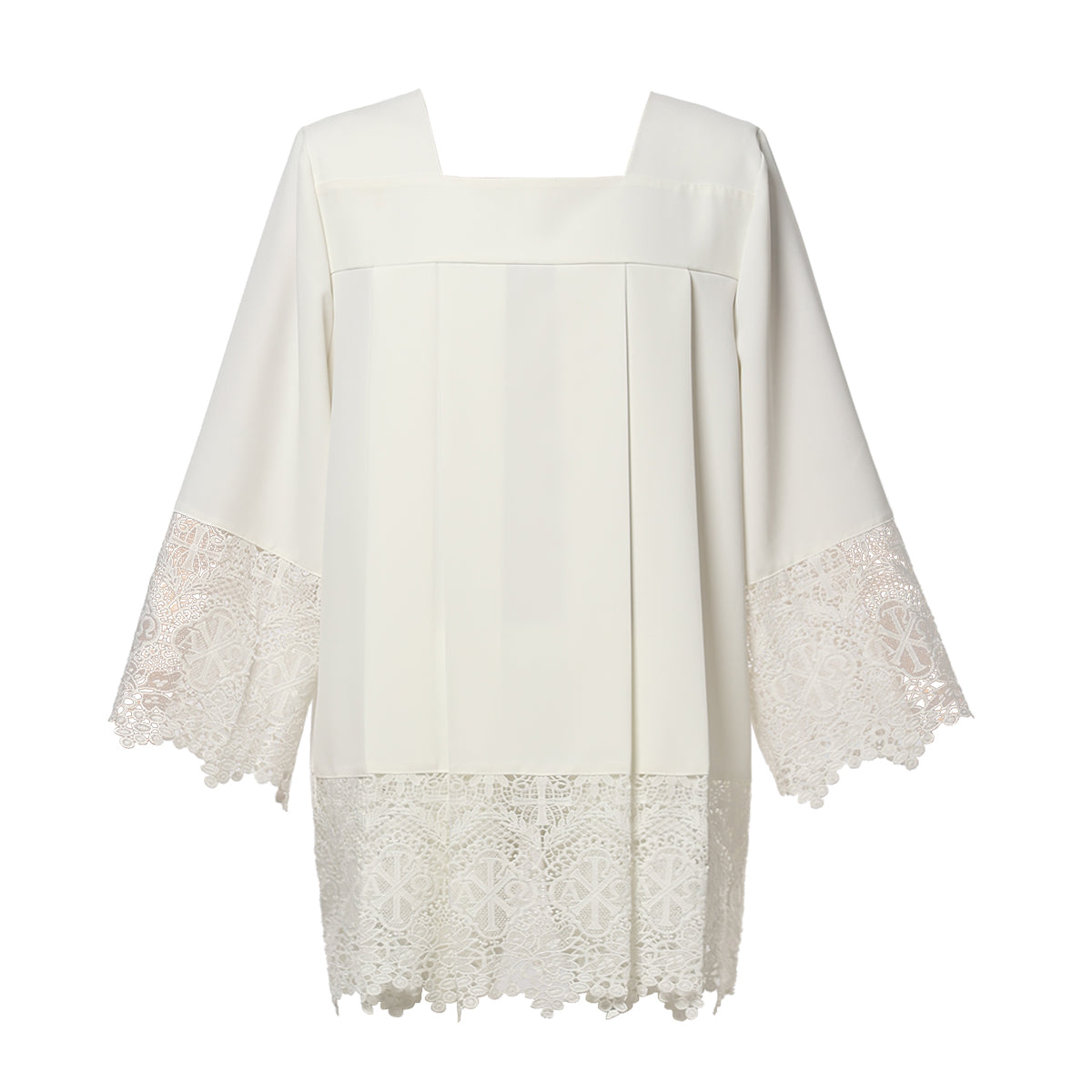 Blessume White Square Neck Clergy Surplice with Lace