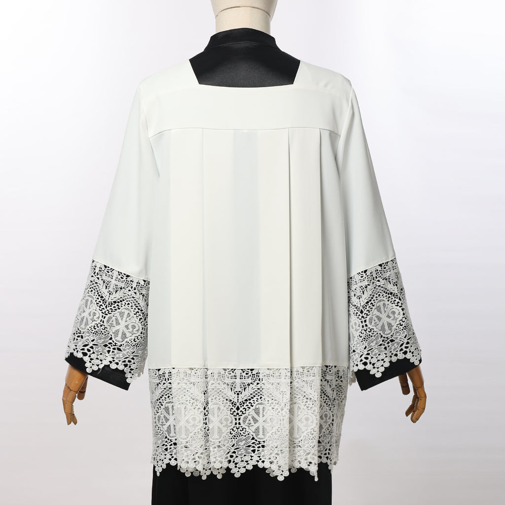Blessume White Square Neck Clergy Surplice with Lace