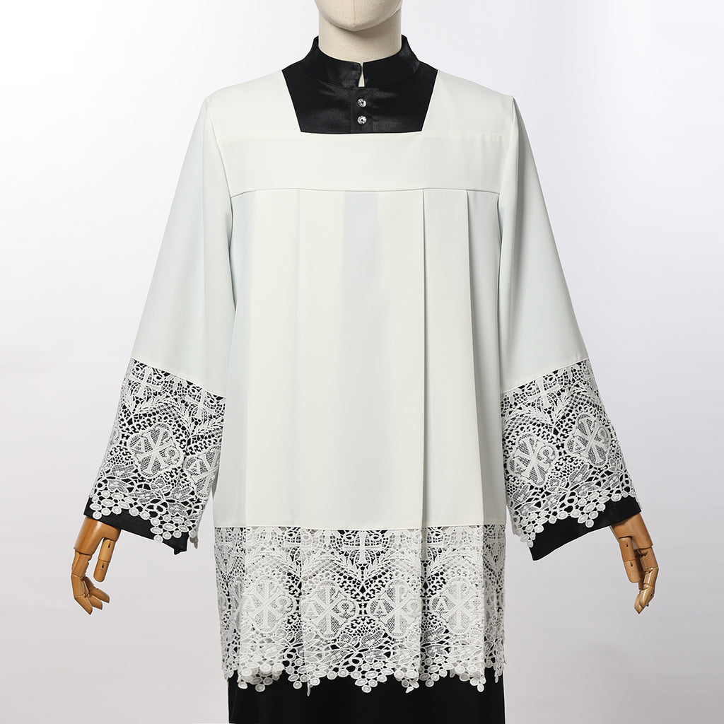 Blessume White Square Neck Clergy Surplice with Lace
