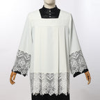 Blessume White Square Neck Clergy Surplice with Lace