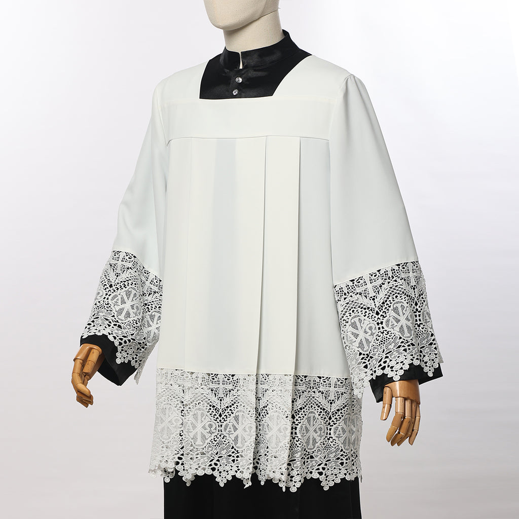 Blessume White Square Neck Clergy Surplice with Lace