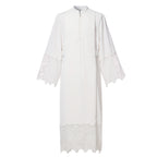 Blessume White Clergy Alb with Lace - Zipper Front Stand Collar
