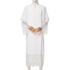 Blessume White Clergy Alb with Lace - Zipper Front Stand Collar