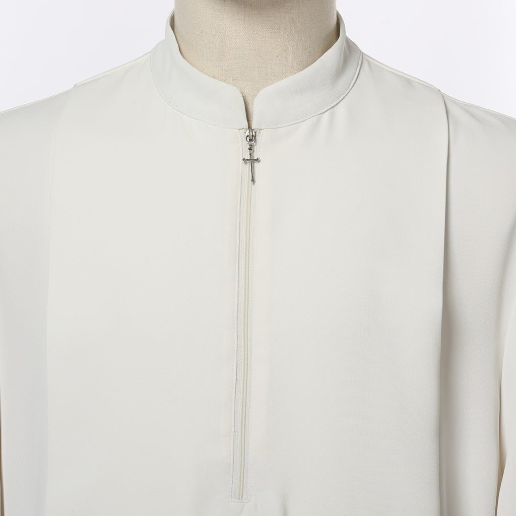 Blessume White Clergy Alb with Lace - Zipper Front Stand Collar