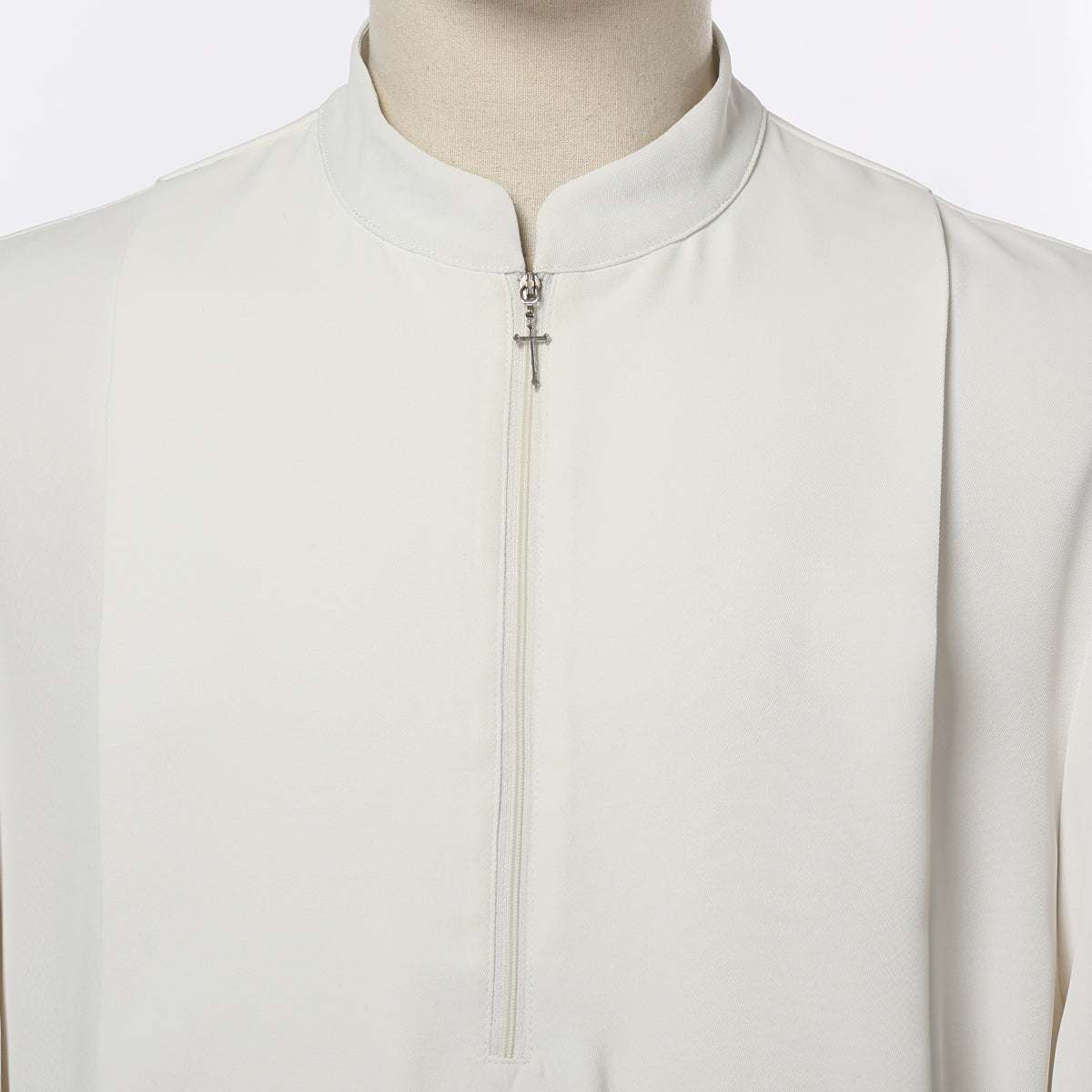 Blessume White Clergy Alb with Lace - Zipper Front Stand Collar