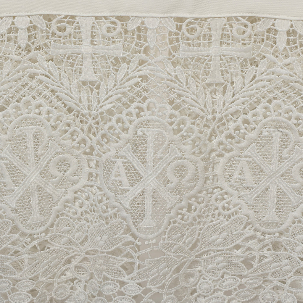Blessume White Clergy Alb with Lace - Zipper Front Stand Collar