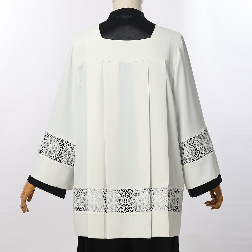 Blessume Clergy Surplice with Lace Inserts and Roman Square Neck