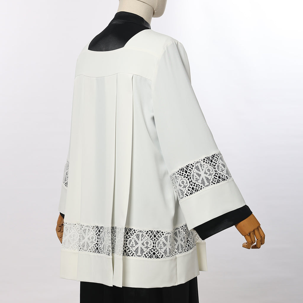 Blessume Clergy Surplice with Lace Inserts and Roman Square Neck