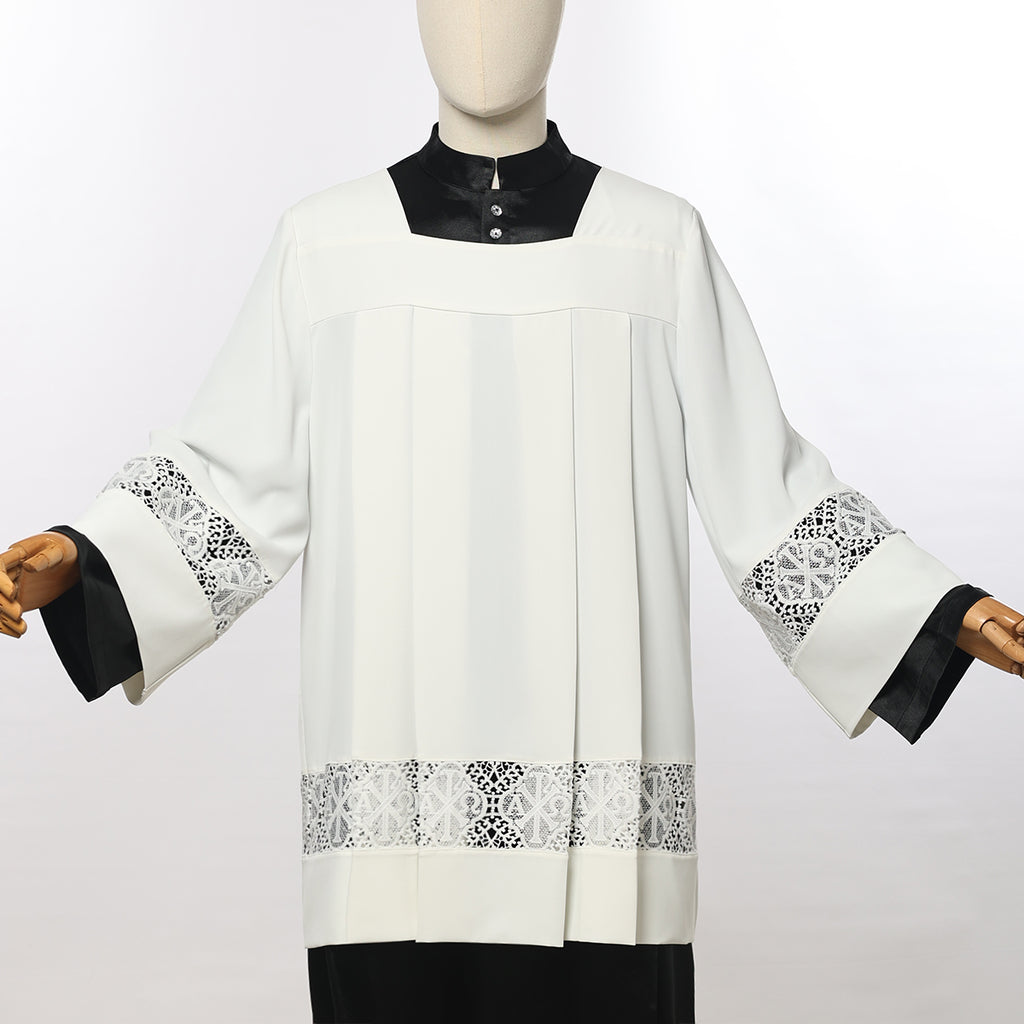 Blessume Clergy Surplice with Lace Inserts and Roman Square Neck