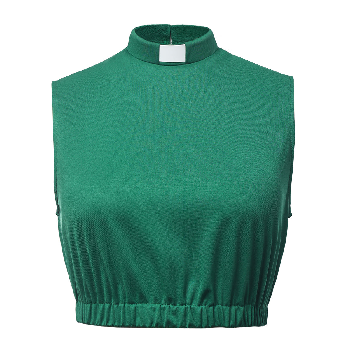 Blessume Women's Sleeveless Clergy Crop Top Shirt with Tab Collar