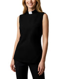 Clergy Shirts for Women - Sleeveless Tab Collar T-Shirt Pastor Minister Priest Outfit, Church Priest Costume Top