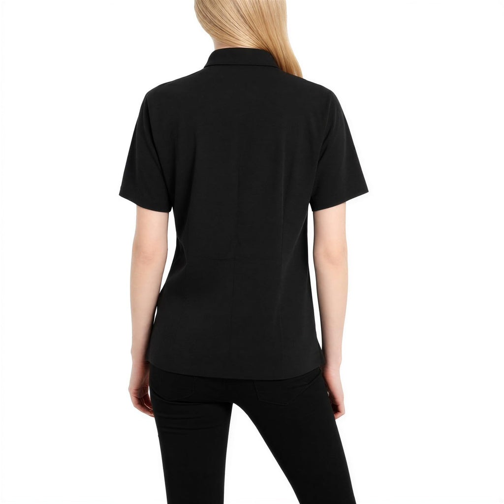 Women's Short Sleeve Clergy Shirt Tab Collar Hidden Button Placket Pastor Minister Preacher Blouse