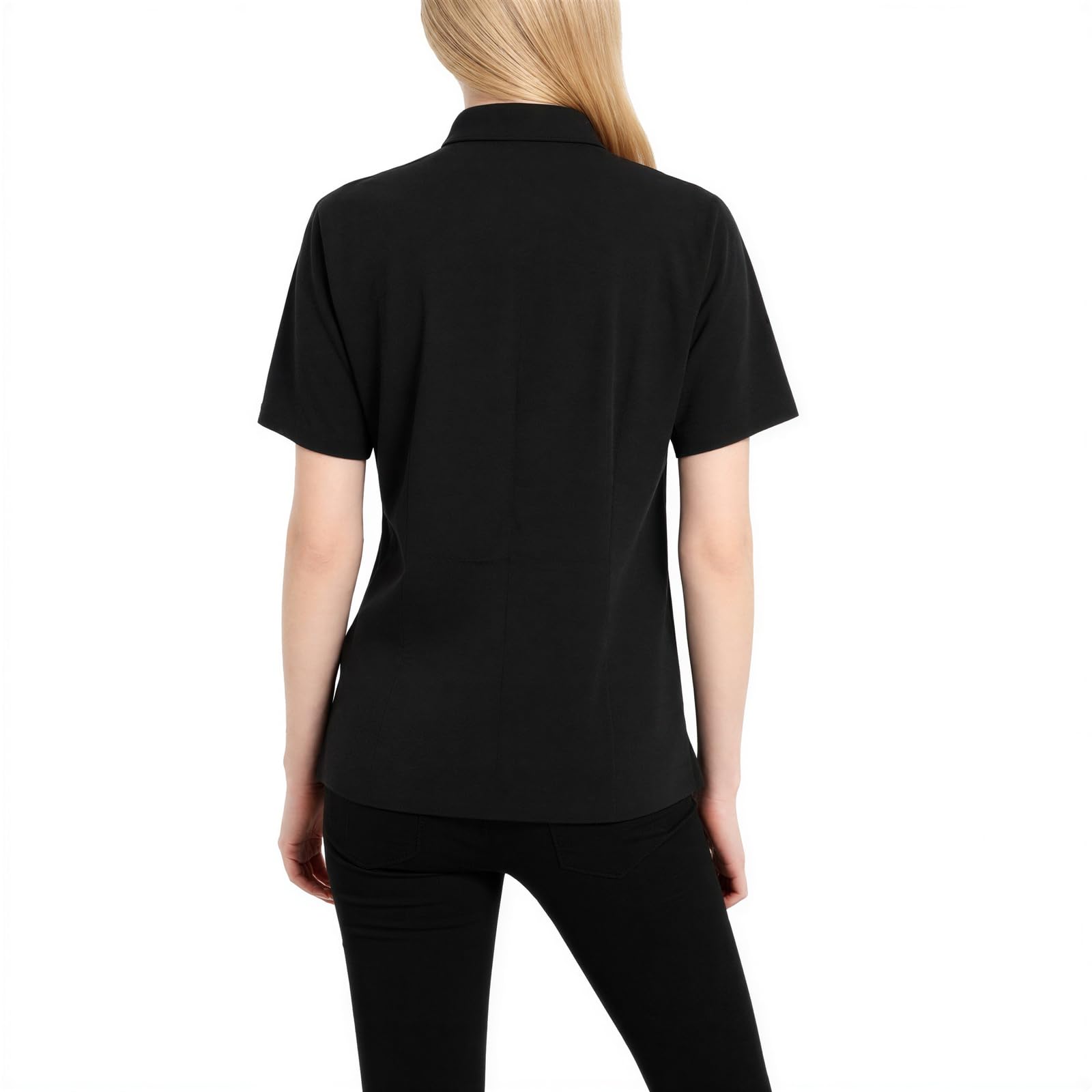 Women's Short Sleeve Clergy Shirt Tab Collar Hidden Button Placket Pastor Minister Preacher Blouse