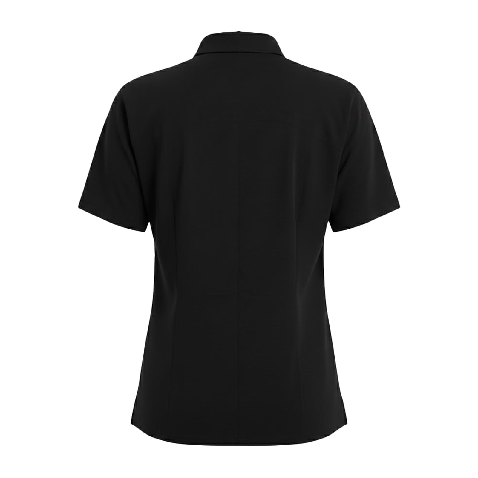 Women's Short Sleeve Clergy Shirt Tab Collar Hidden Button Placket Pastor Minister Preacher Blouse