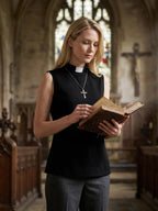Clergy Shirts for Women - Sleeveless Tab Collar T-Shirt Pastor Minister Priest Outfit, Church Priest Costume Top