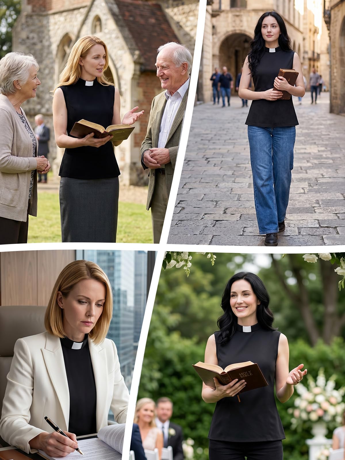 Clergy Shirts for Women - Sleeveless Tab Collar T-Shirt Pastor Minister Priest Outfit, Church Priest Costume Top