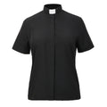 Blessume Women's Clergy Shirt Tab-Collar Hidden Button Short-Sleeve Blouse