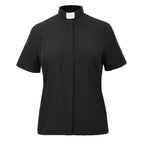 Blessume Women's Clergy Shirt Tab-Collar Hidden Button Short-Sleeve Blouse