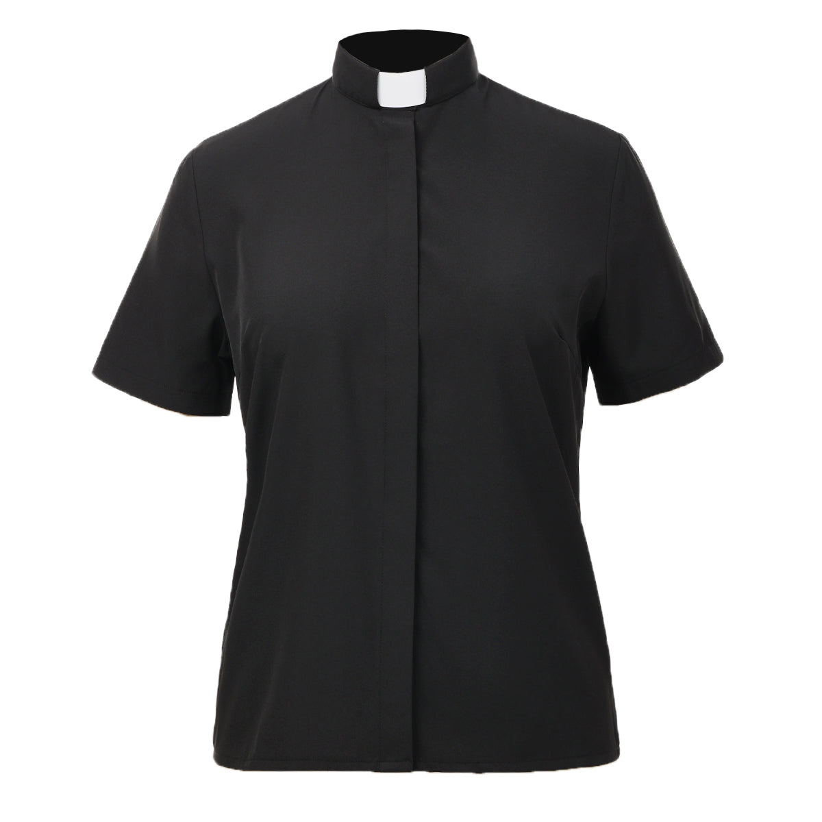 Blessume Women's Clergy Shirt Tab-Collar Hidden Button Short-Sleeve Blouse