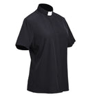 Blessume Women's Clergy Shirt Tab-Collar Hidden Button Short-Sleeve Blouse