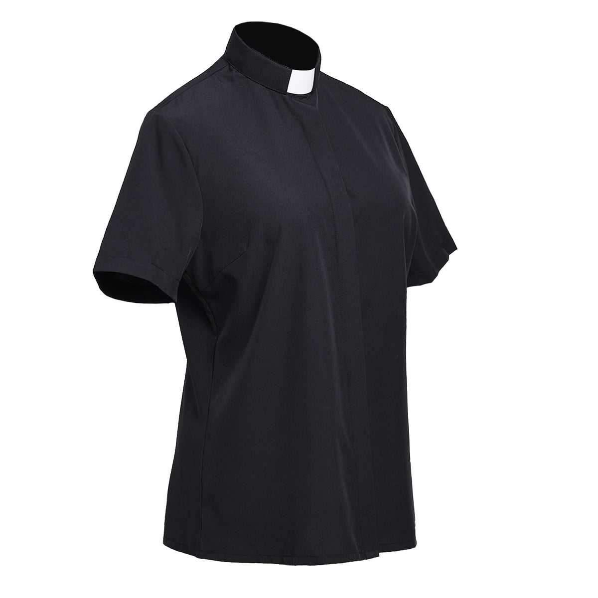 Blessume Women's Clergy Shirt Tab-Collar Hidden Button Short-Sleeve Blouse