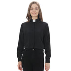 Blessume Women's Tab-Collar Clergy Shirt Hidden Button Long-Sleeve Blouse