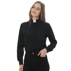 Blessume Women's Tab-Collar Clergy Shirt Hidden Button Long-Sleeve Blouse