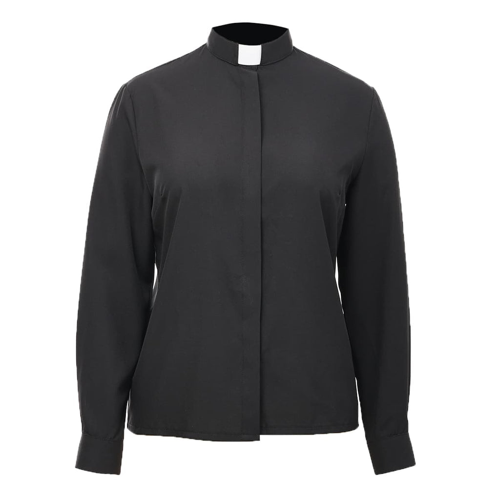 Blessume Women's Tab-Collar Clergy Shirt Hidden Button Long-Sleeve Blouse
