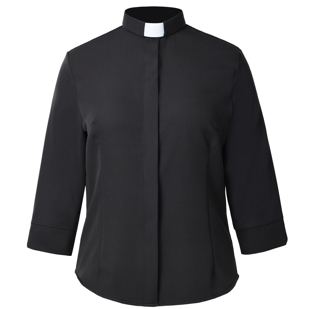 Blessume Women's 3/4 Sleeve Clergy Shirt with Tab Collar