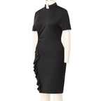 Blessume Women's Tab Collar Clergy Pencil Dress with Side Ruffles
