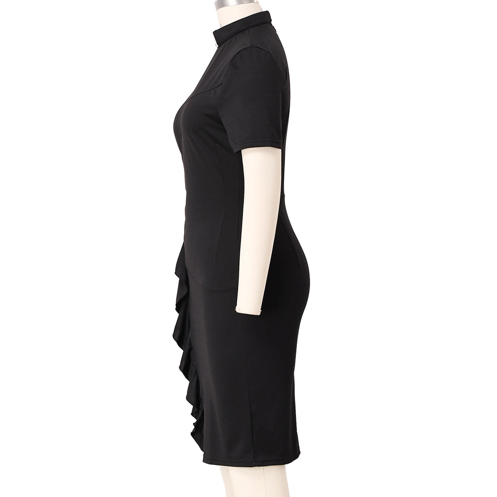 Blessume Women's Tab Collar Clergy Pencil Dress with Side Ruffles