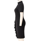 Blessume Women's Tab Collar Clergy Pencil Dress with Side Ruffles